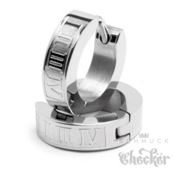 Edelstahl Herren Ohrringe Klapp-Creolen silber schmal Römische Zahlen 13mm Ø