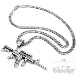 Edelstahl Anhänger Gewehr Maschinengewehr M4-Karabiner + Panzerkette