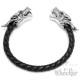 Hochwertiger Herren Armreif Wolf echt Leder geflochten Edelstahl Armband Bikerschmuck