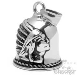 Bikerbell mit Indianer Häuptling aus Edelstahl Motorrad Glocke Glöckchen Federschmuck