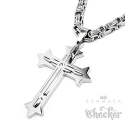 Herren Edelstahl Halskette Kreuz Anhänger gold vergoldet + 60cm Königskette