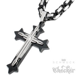 Herren Edelstahl Halskette Kreuz Anhänger silber & gold Zirkon + 60cm Königskette