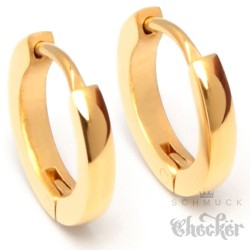 Schmale Edelstahl Ohrringe goldene Klapp-Creolen dünn gold poliert 13mm Ø