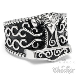 Winkingerring aus Edelstahl mit Mjölnir Thors Hammer Herren Ring massiv silber