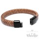 Lederarmband für Herren braun mit schwarzem Edelstahlverschluss geflochten hochwertig