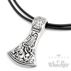 Edelstahl Anhänger keltisch germanisch Beil Axt Thor Hammer silber 1m Lederband