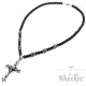 Onyx Perlen Halskette mit Totenkopf-Kreuz Anhänger aus Edelstahl schwarz Bead Mensbead Kette