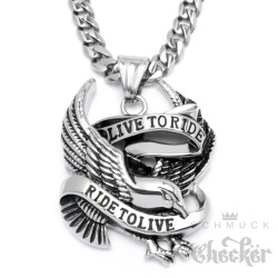 Bikerschmuck Halskette mit Adler Anhänger Live to Ride - Ride to Live aus Edelstahl