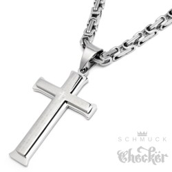 Herren Edelstahl Halskette Kreuz Anhänger silber + 60cm Königskette für Männer