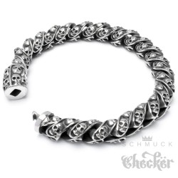 Totenkopf Bikerarmband aus Edelstahl massives Herren Armband mit Skulls Totenköpfe