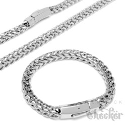 XL Fuchsschwanzkette und Armband Set aus Edelstahl dicke silber Halskette Biker