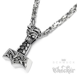 Edelstahl Anhänger Hammer Mjölnir Gott Thor silber massiv + 60cm Königskette