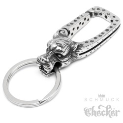 Panther Karabinerhaken aus Edelstahl Schlüsselring Biker Schlüsselanhänger silber 3D