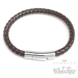 Braunes Lederarmband 6mm Ø geflochtenes Herren-Armband silber Edelstahl Schließe