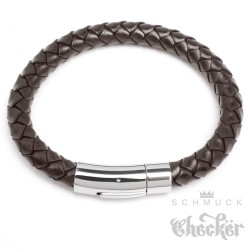Braunes Lederarmband 8mm Ø Herren-Armband geflochten silber Edelstahl Verschluss