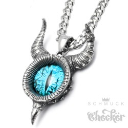 Evil Eye Anhänger mit Hörnern aus 316L Edelstahl blaues böses Auge + Panzerkette