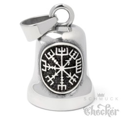 Hochwertige Bikerbell mit Vegvisir Runenkompass Edelstahl Glücksglöckchen Ridebell