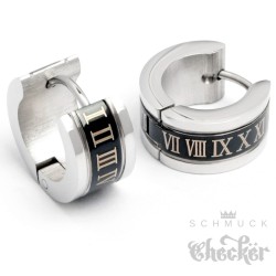 Edelstahl Herren Ohrringe Klapp-Creolen silber schwarz Römische Zahlen 13mm Ø