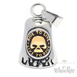 Live to Ride Bikerbell mit goldenem Totenkopf aus Edelstahl Motorrad Glücksbringer