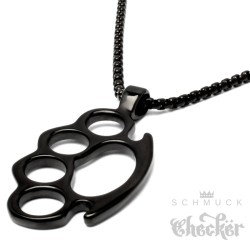 Massiver Schlagring Anhänger aus Edelstahl schwarz Halskette Männerschmuck Geschenk