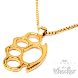 Goldener Schlagring Anhänger aus massivem Edelstahl Goldkette Damen Herren Geschenk