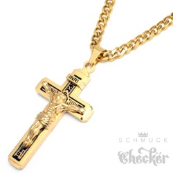 Goldener Herren Kreuz-Anhänger aus Edelstahl Jesus Kreuz mit Panzerkette Geschenk