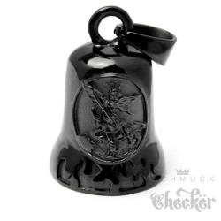 Schwarze Bikerbell mit St. Michael Motiv Glücksbringer Motorradfahrer Schutzengel
