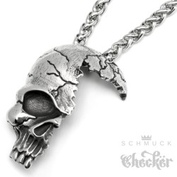 Totenkopf-Anhänger gebrochener Half Skull aus Edelstahl mit passender Halskette