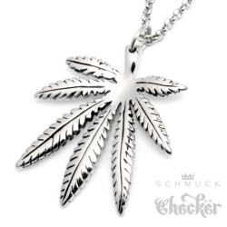 Hochwertiger Edelstahl Anhänger Hanfblatt Cannabis Marihuana silber + 60cm Kette