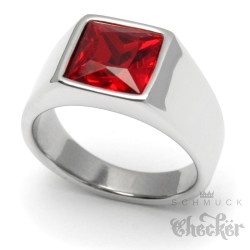 Herren Ring Solitär Stein Rubin-rot für den kleinen Finger silber aus Edelstahl