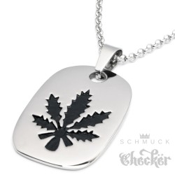 Hochwertiger Edelstahl Anhänger DogTag Medaillon Hanfblatt silber + 60cm Kette