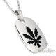 Hochwertiger Edelstahl Anhänger DogTag Medaillon Hanfblatt silber + 60cm Kette