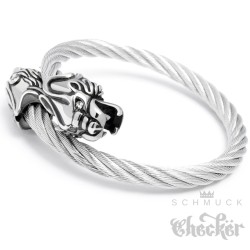 Edelstahl Armreif Herren Armband Tiger Bikerschmuck Geschenk Stahlseil flexibel