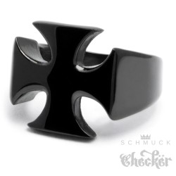 Massiv Edelstahl Biker Ring Eisernes Kreuz Ritterkreuz Herren schwarz