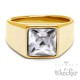 Goldener Herren Ring Solitär Stein Kristall Weiß für den kleinen Finger Edelstahl