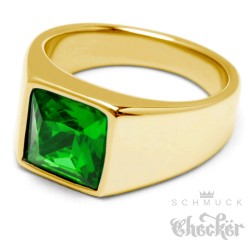 Goldener Ring Solitär Stein Smaragd-Grün für den kleinen Finger Edelstahl vergoldet