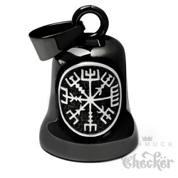 silbernem Vegvisir auf schwarzer Bikerbell mit Runenkompass Motorrad Glücksbringer