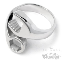 Edelstahl Herren Ring Schraubenschlüssel Mechaniker Gabelschlüssel silber massiv