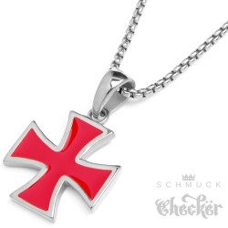 Rotes Templer-Kreuz aus hochwertigem Edelstahl Ritterkreuz Halskette mit Anhänger