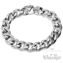 Edelstahl Herren Armband Panzerkette verziert Reptil Muster 21,5cm Biker Gothic
