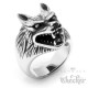 Massiver Edelstahl Biker Ring silber hochwertig Wolf Wolfskopf Indianer