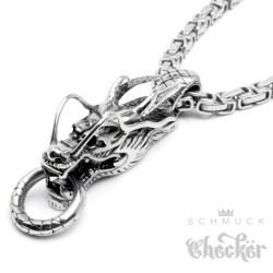 Edelstahl Herren Anhänger Drache groß silber massiv Geschenk + Königskette Biker