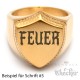 Goldener Siegelring in Schild-Form mit individueller Wunsch-Gravur matt gebürstet