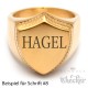 Goldener Siegelring in Schild-Form mit individueller Wunsch-Gravur matt gebürstet