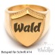 Goldener Siegelring in Schild-Form mit individueller Wunsch-Gravur matt gebürstet