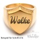 Goldener Siegelring in Schild-Form mit individueller Wunsch-Gravur matt gebürstet