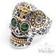Totenkopf-Ring verziert silber gold Augen grün Edelstahl Männerschmuck Calaveras
