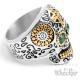 Totenkopf-Ring verziert silber gold Augen grün Edelstahl Männerschmuck Calaveras
