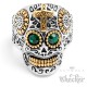 Totenkopf-Ring verziert silber gold Augen grün Edelstahl Männerschmuck Calaveras