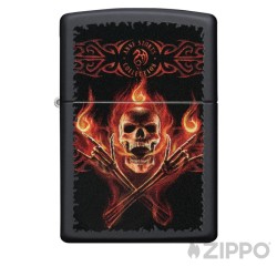 Brennender Skull Zippo Schwarz mit Metal Hand Flammen Sturmfeuerzeug Made in USA